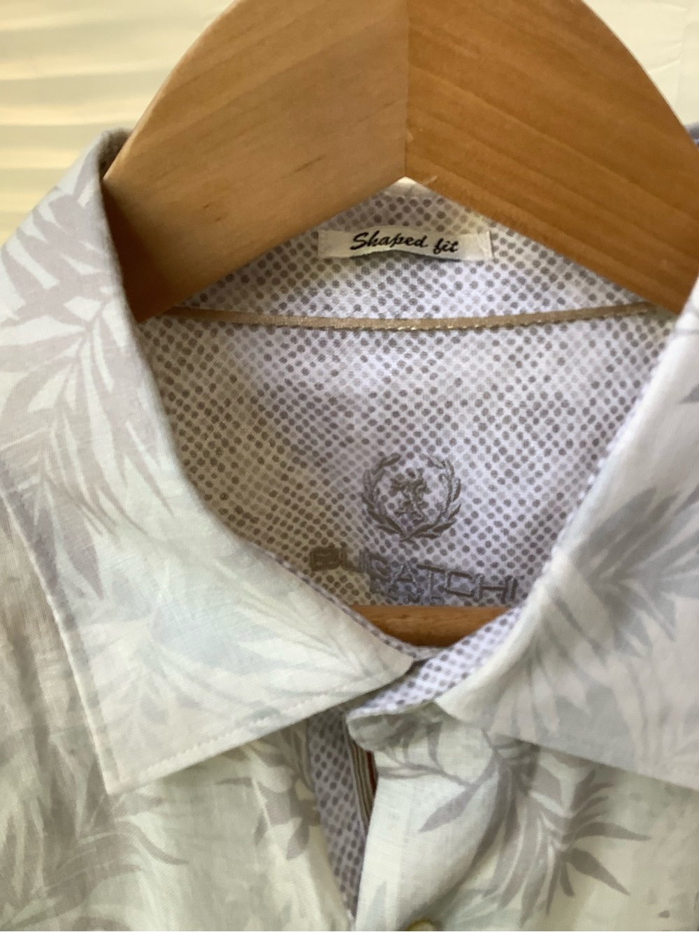 Bugatchi Men's Shaped Fit Button Down Shirt White Light Gray Palm Print Size - Picture 7 of 11